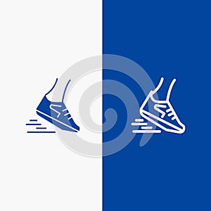 Fast, Leg, Run, Runner, Running Line and Glyph Solid icon Blue banner Line and Glyph Solid icon Blue banner