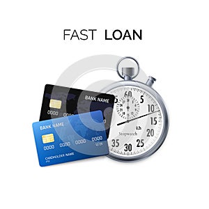 Fast Loan Concept. Timer and credit card. Vector illustration