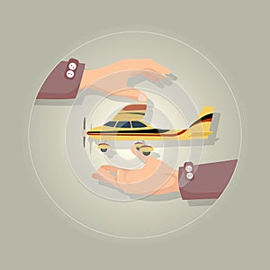 Fast Modern Yellow Aeroplane on Gray Background.