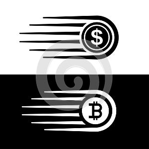 Fast money bitcoin motion line coin vector