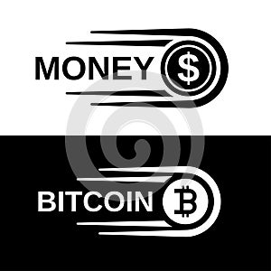 Fast money bitcoin motion line coin vector