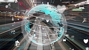 Fast motion digital data flow on road with global network graphic modernization