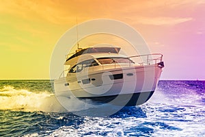 Fast motor yacht in navigation
