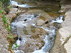 A fast mountain stream of water