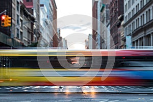 Fast moving bus leaves rainbow colored streaks in New York City