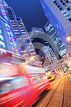 Fast moving bus at night
