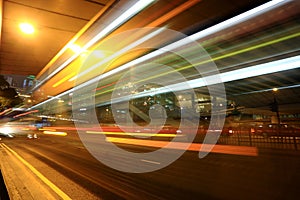 Fast moving bus at night