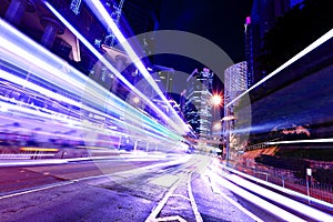 Fast moving car light in Hong Kong