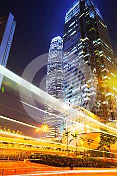 Fast moving car light in Hong Kong