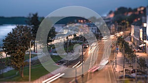 Fast moving cars on the road at a evening time. Belgrade, Serbia.