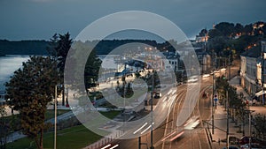 Fast moving cars on the road at a evening time. Belgrade, Serbia.