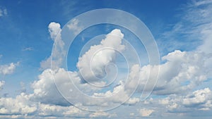 Fast-moving cumulus, Cirrostratus and stratocumulus Sc clouds against blue sky. Changing of the climate. Angelic cotton