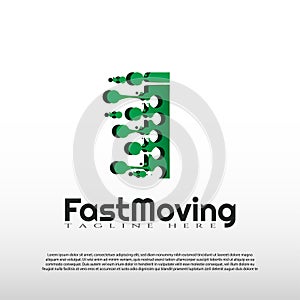 Fast Moving logo with initial I letter concept. Movement sign. Technology business and digital icon -vector