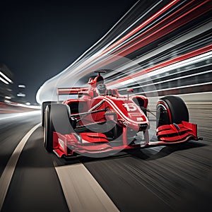 Fast Moving Motion Blur Red Race Car And Driver With Light Trail - generated by ai