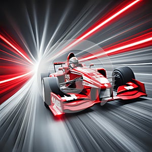 Fast Moving Motion Blur Red Race Car And Driver With Light Trail - generated by ai
