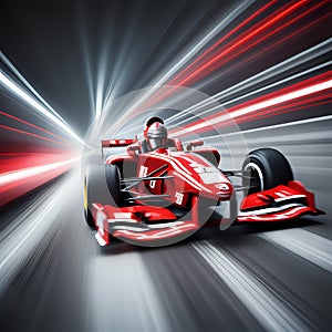 Fast Moving Motion Blur Red Race Car And Driver With Light Trail - generated by ai