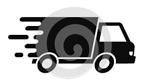 Fast moving shipping delivery truck icon, free delivery sign, free and express shipping service icon, shipment van pack, courier