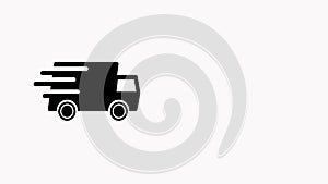 Fast moving shipping delivery truck line art icon for transportation apps and websites.