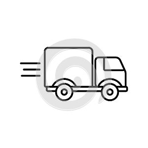 Fast Moving Shipping Delivery Truck Line Art Vector Icon for Transportation Apps and Online Shop Websites.