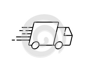 Fast moving shipping delivery truck line flat vector icon for apps and websites express delivery, quick move, line symbol on white