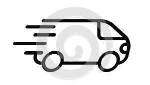 Fast moving shipping delivery truck line icon, free delivery sign, free and express shipping service icon linear, shipment van