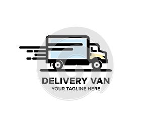 Fast moving shipping delivery truck logo design. Delivery Van Free, Fast Delivery, Shipping concept vector design and illustration