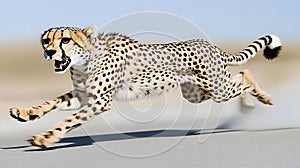 Fast-moving spotted feline in full sprint photo