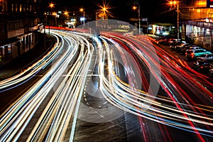 Fast moving traffic light trails, long exposure effect