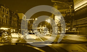 Fast moving traffic light trails at night in bangkok, Blur
