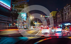 Fast moving traffic light trails at night in bangkok, Blur