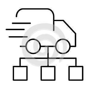 Fast moving truck with diagram below. Simple outline vector icon