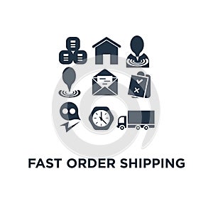 fast order shipping icon. send parcel, pallet with boxes, truck load, logistics service concept symbol design, collect package,