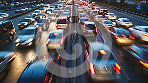 Fast-paced city movement during peak rush hour time.