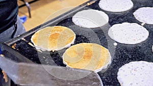 Fast Pancake Flipping on the Griddle in Slo Mo