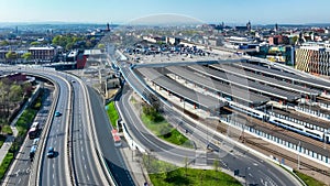 Fast Pendolino train entering station in Krakow, Poland