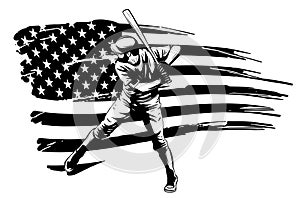 Fast Pitch Baseball Boy Cartoon Player with Bat Vector Illustration photo