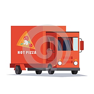 Fast Pizza Delivery Car, Van.Food truck. Flat vector