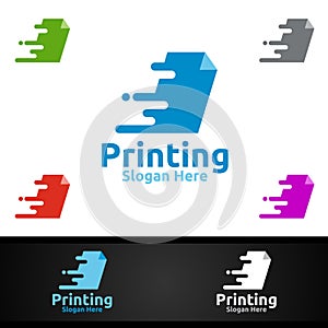 Fast Printing Company Logo Design for Media, Retail, Advertising, Newspaper or Book Concept