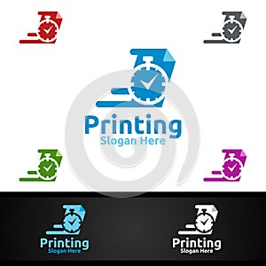 Fast Printing Company Logo Design for Media, Retail, Advertising, Newspaper or Book Concept