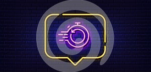 Fast recovery line icon. Backup data sign. Restore timer. Neon light speech bubble. Vector