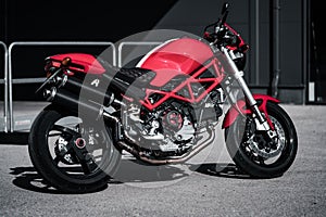 Fast red Italian Motorcycle parked