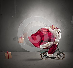 Fast Santa Claus on the bike