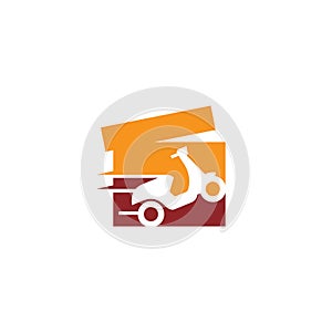 Fast Scooter Courier Delivery Order Service Food Package Box Logo