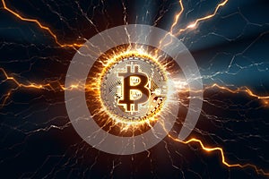 Fast and secure bitcoin transactions in DeFi\'s lightning network representation photo