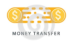 Fast send money transfer funds payment vector coin icon. Flying dollar money send logo