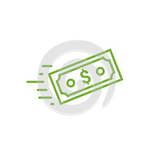 Fast send money transfer funds payment vector icon. Flying dollar money send logo