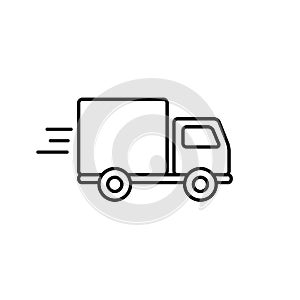 Fast shipping delivery truck outline icon in flat style. Vector line symbol