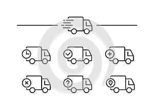 Fast shipping delivery truck. Set of Line icons. Vector illustration