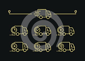 Fast shipping delivery truck. Set of Line icons. Vector illustration for apps