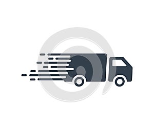 Fast Shipping service Icon with truck driving fast. Vector flat illustration for express delivery concepts